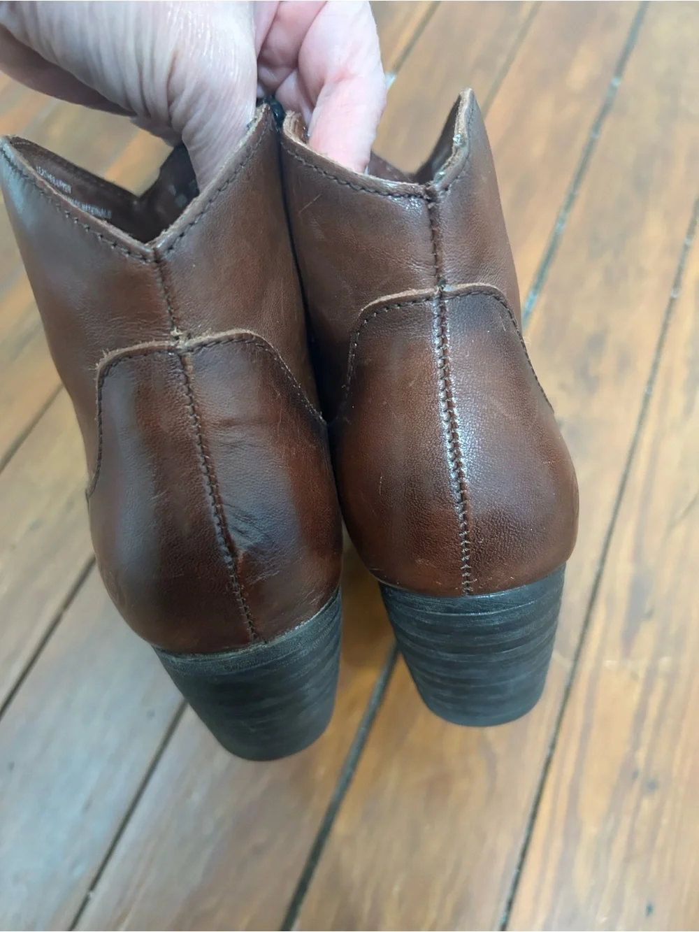 Born Dark Brown Leather Ankle Booties with Stacked Heel